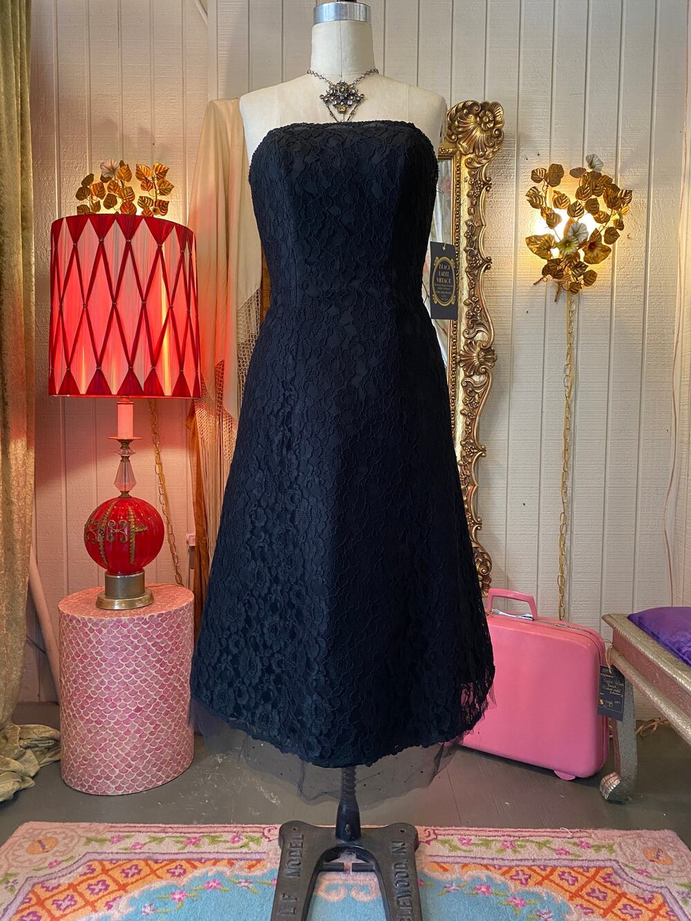 vintage y2k black lace strapless dress, mori lee, 90s cocktail dress, prom party